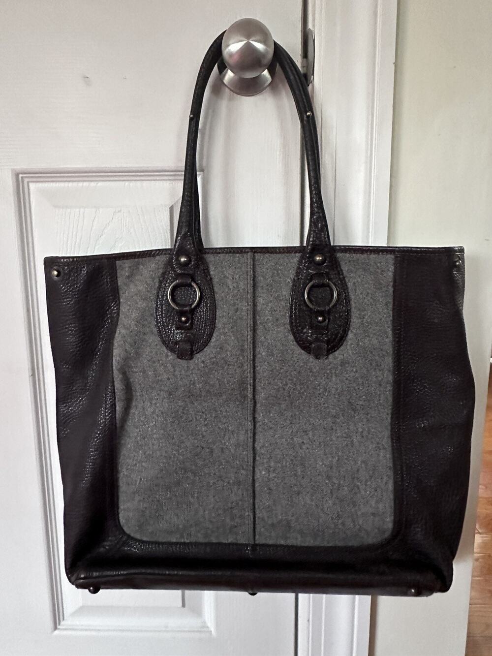 Banana Republic Chatham XL Leather Tote Shopper Purse Overnight Nomad Bag gray